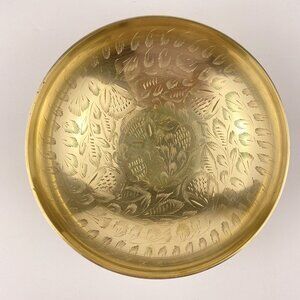 Vintage Brass Bowl 7.75" Floral Leaf Etched Design Made In India